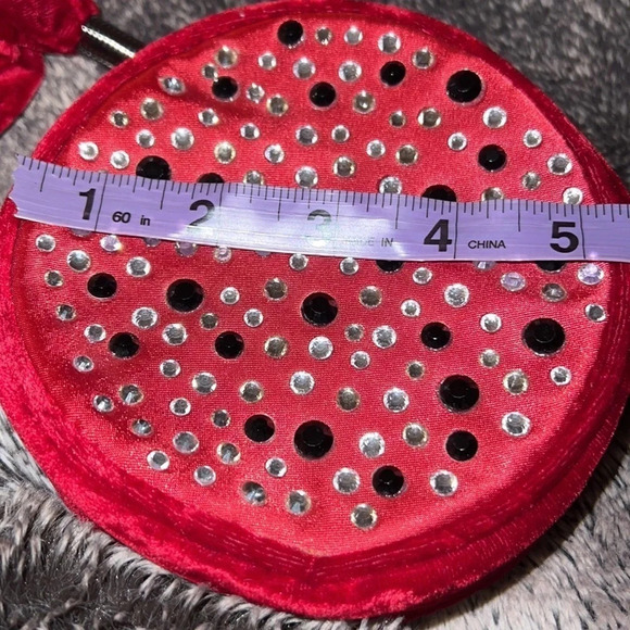 BCBG Generation Vintage velvet burgundy studded round wristlet small  bag - Picture 7 of 15